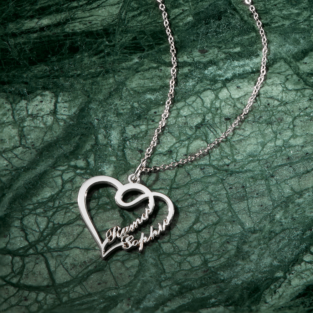 Overlapping Heart Two Name Necklace