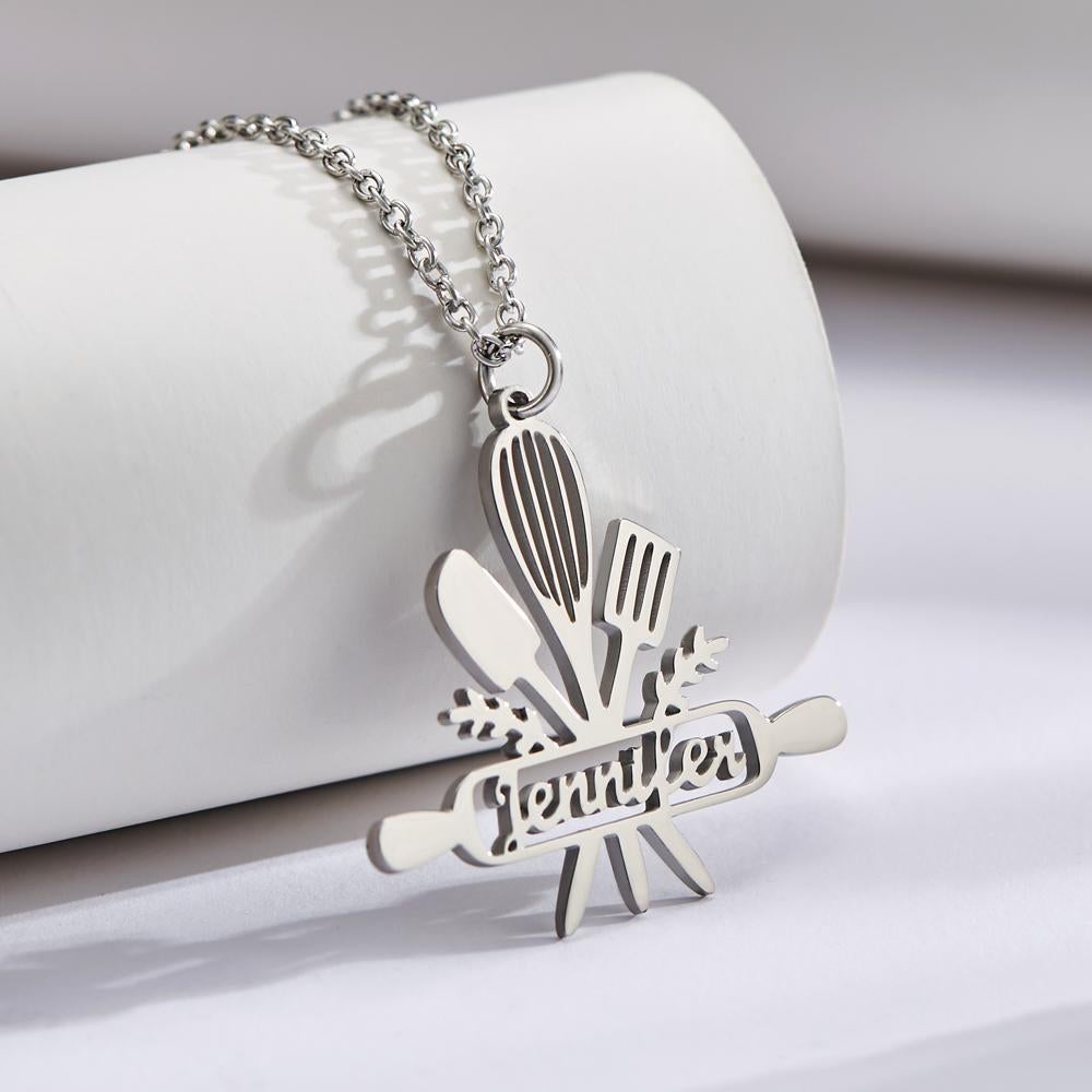 Custom Engraved Cooking Name Pendant Necklace Gift for Her