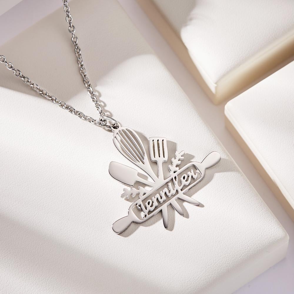 Custom Engraved Cooking Name Pendant Necklace Gift for Her