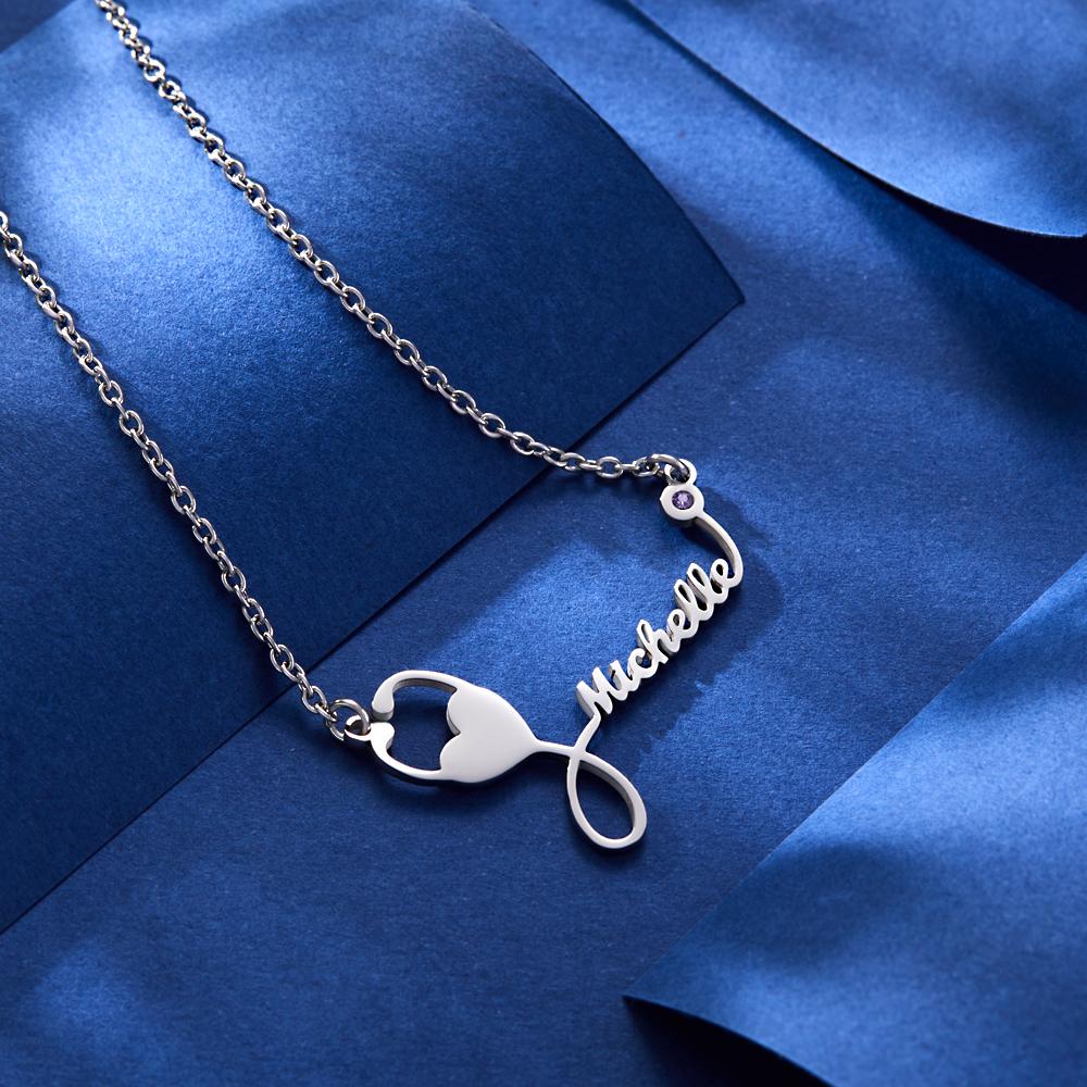 Custom Engraved Birthstone Necklace Stethoscope Gifts