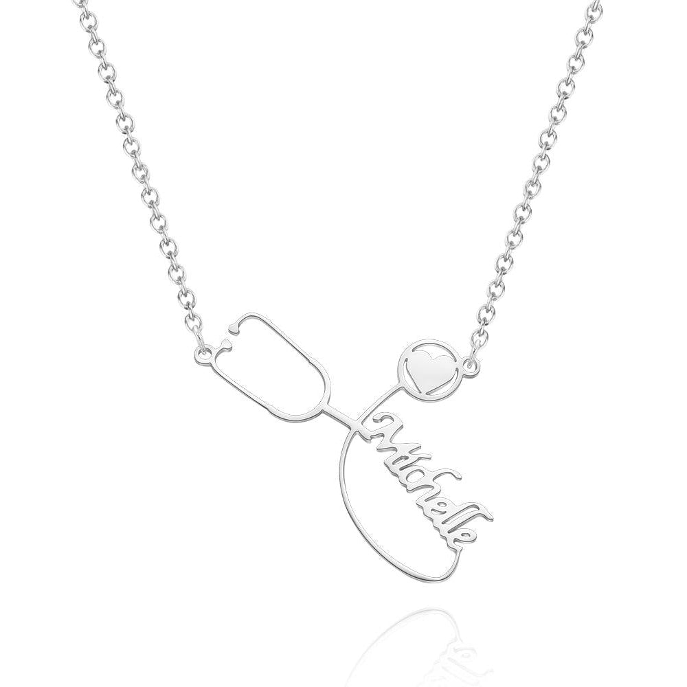 Custom Engraved Nurse Name Stethoscope Necklace Medical Student Gifts