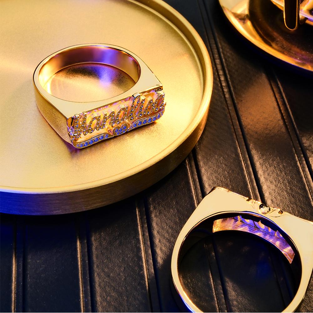 Custom Hip Hop Name Ring With Heart Decor Jewelry Gift for Men Women
