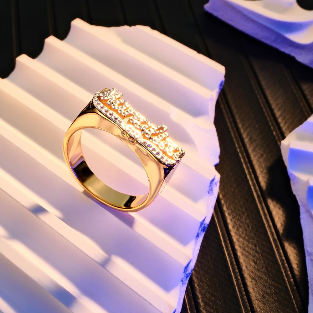 Custom Hip Hop Name Ring With Heart Decor Jewelry Gift for Men Women