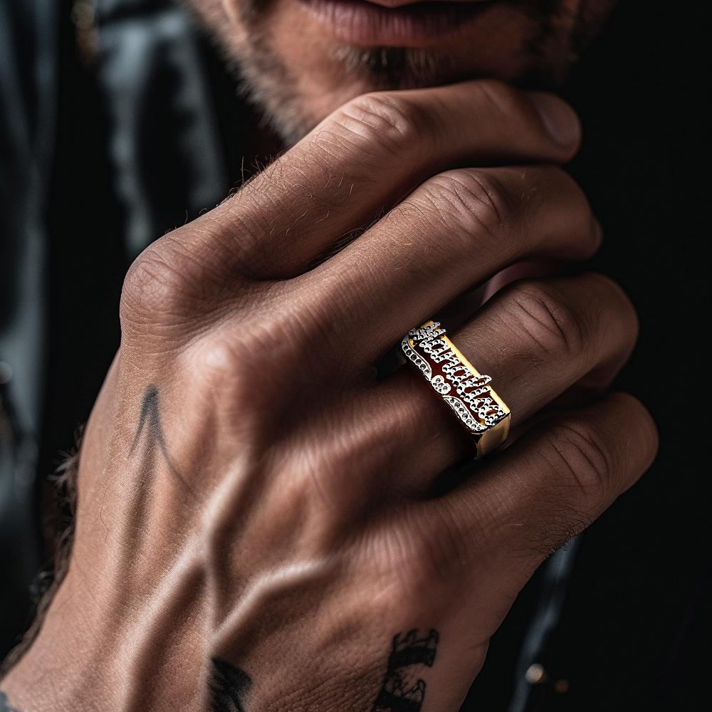 Custom Hip Hop Name Ring With Heart Decor Jewelry Gift for Men Women