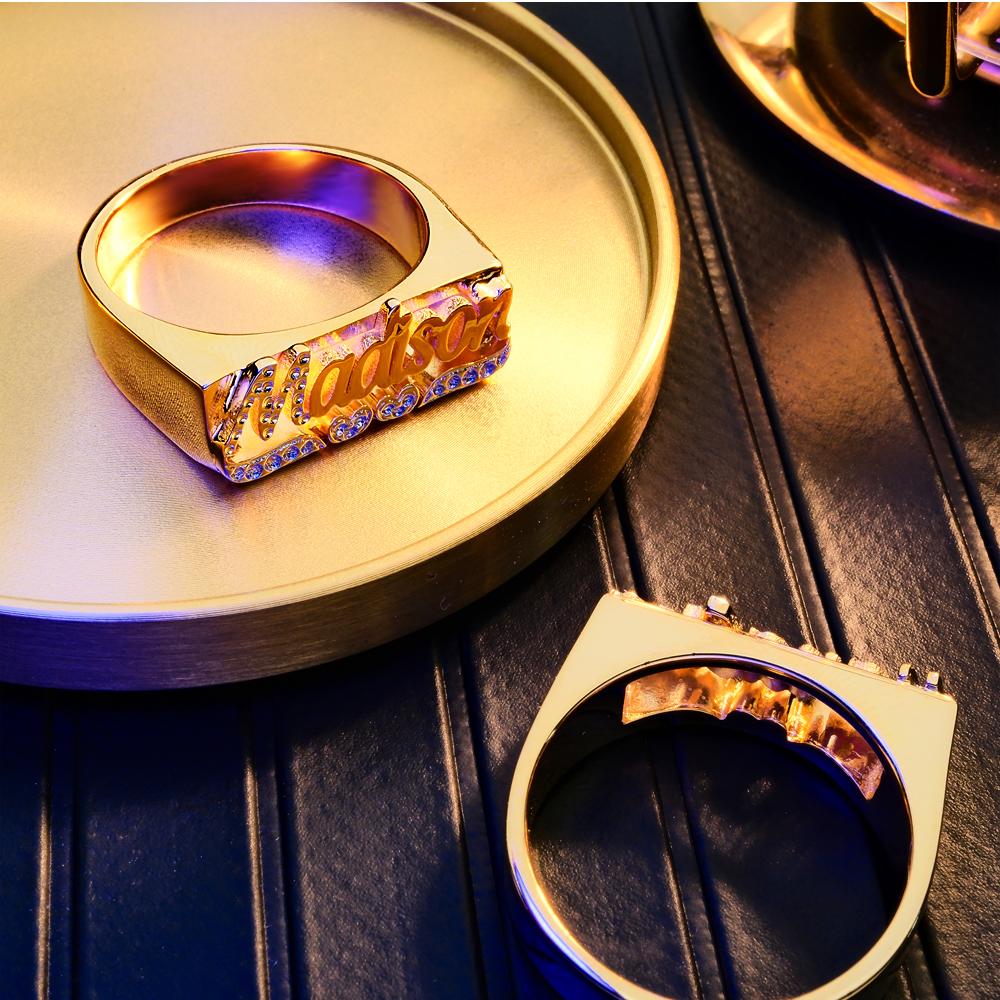 Personalized Hip Hop Name Ring With Double Hearts Initial Ring Jewelry Gift for Men Women