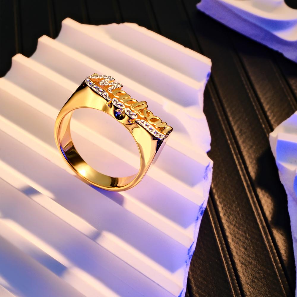 Personalized Hip Hop Name Ring With Double Hearts Initial Ring Jewelry Gift for Men Women