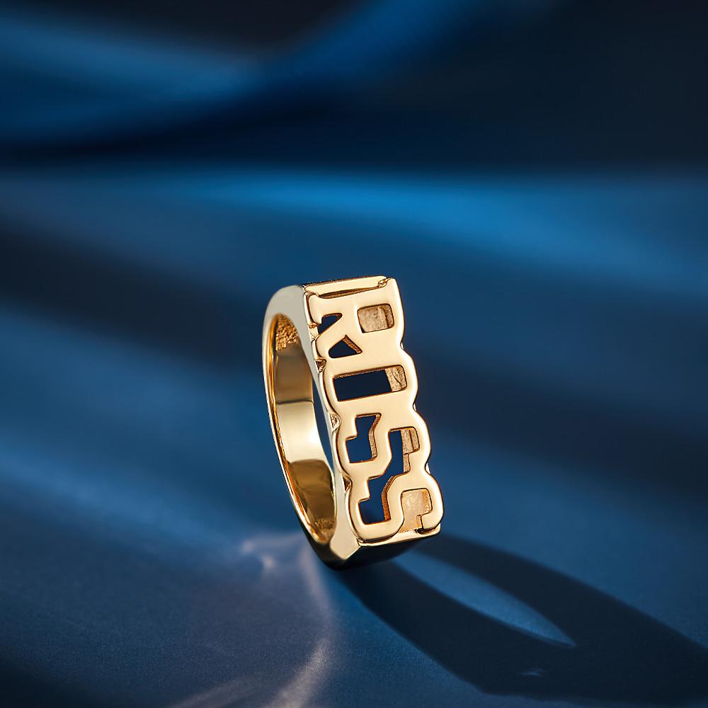 Custom Name Ring, Personalized Block Name Ring, Name Ring, Engraved Name Ring For Men and Women