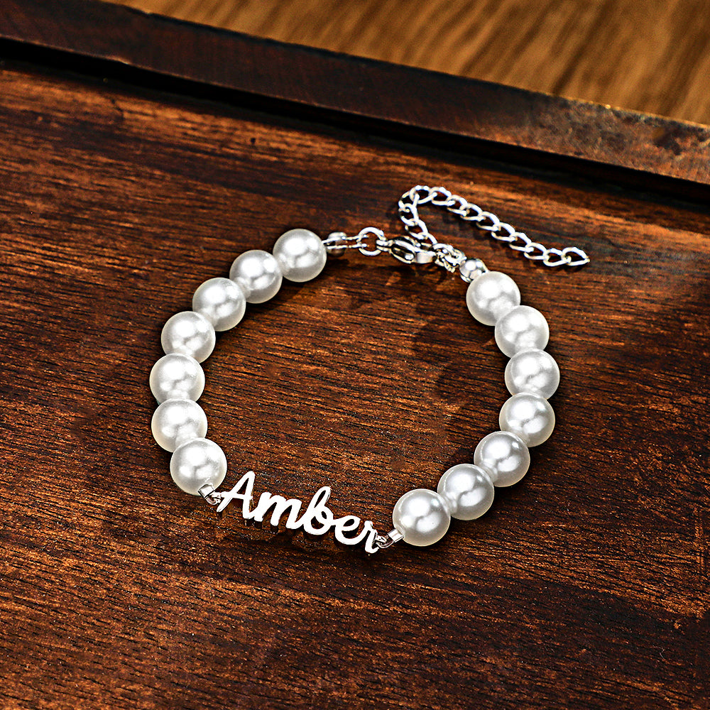 Custom Name Bracelet Pearl Chain Classic Gift