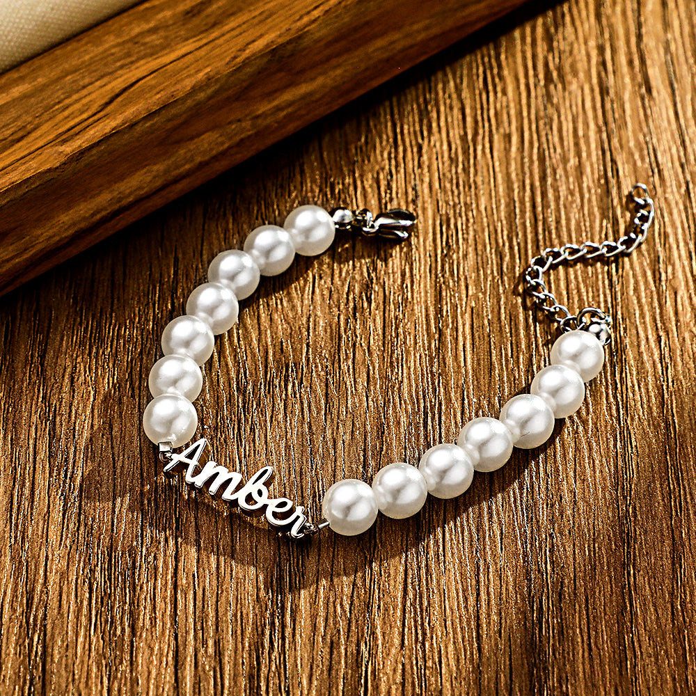 Custom Name Bracelet Pearl Chain Classic Gift