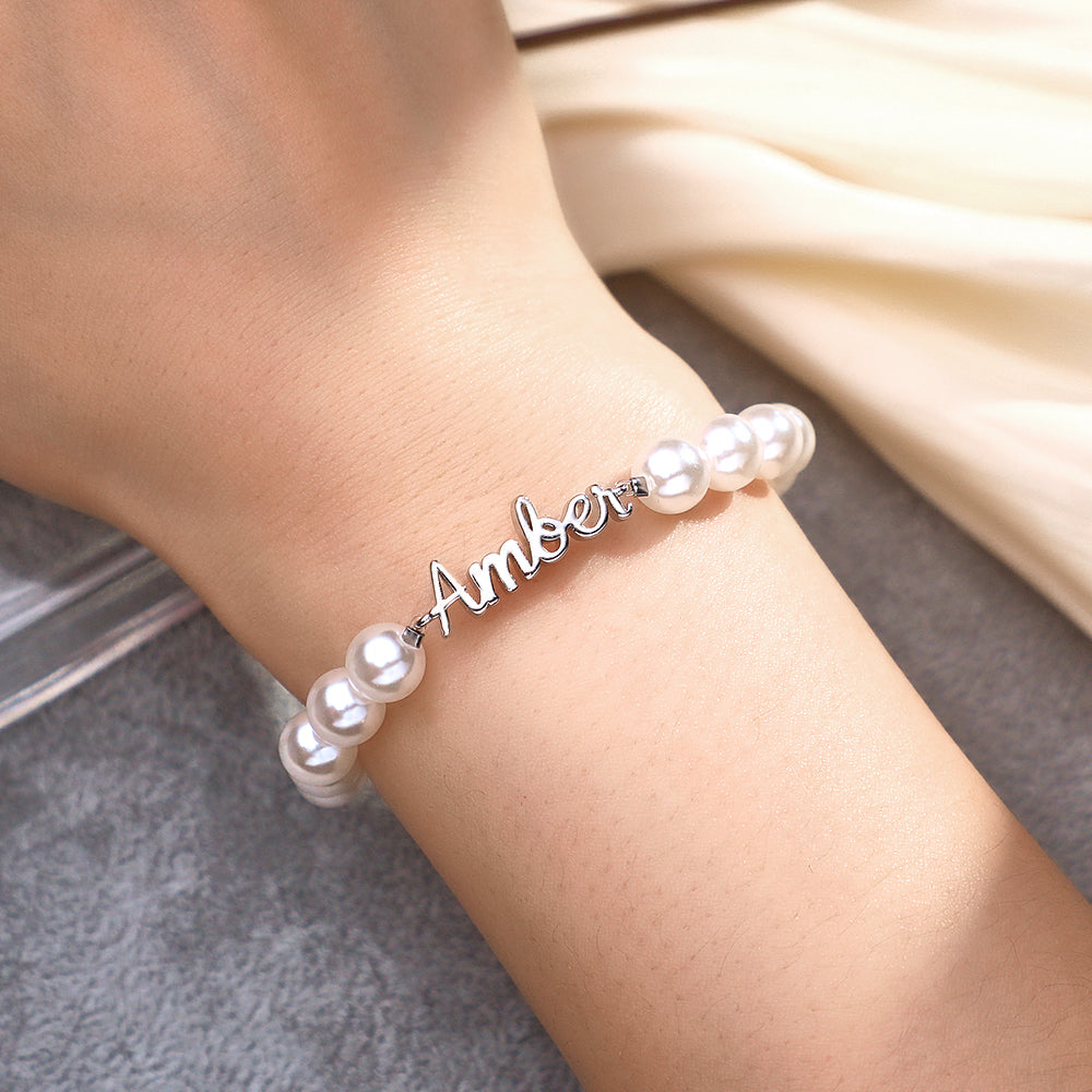 Custom Name Bracelet Pearl Chain Classic Gift