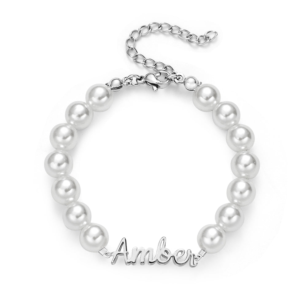 Custom Name Bracelet Pearl Chain Classic Gift