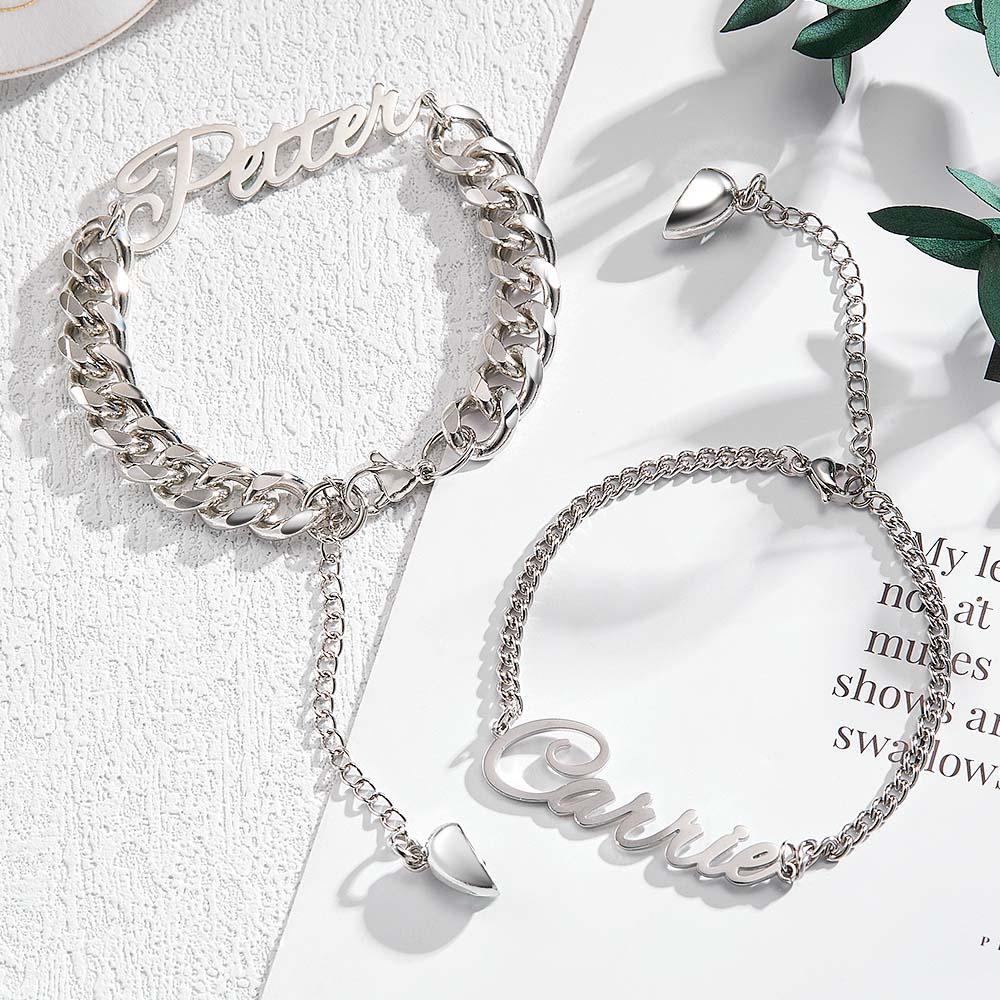 Custom Name Couple Bracelet Magnetic Heart Gift for Lover
