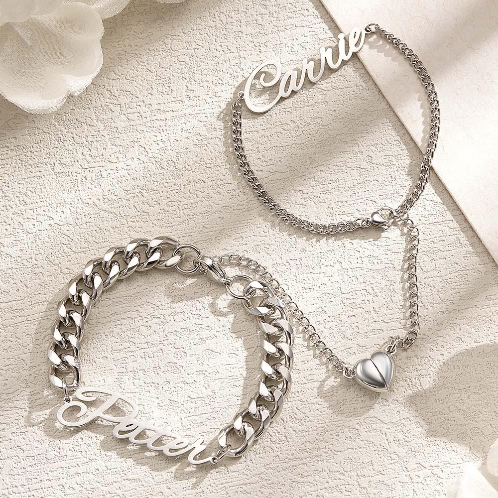 Custom Name Couple Bracelet Magnetic Heart Gift for Lover