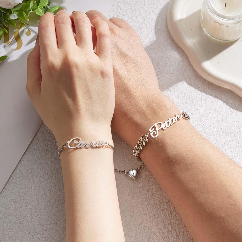 Custom Name Couple Bracelet Magnetic Heart Gift for Lover