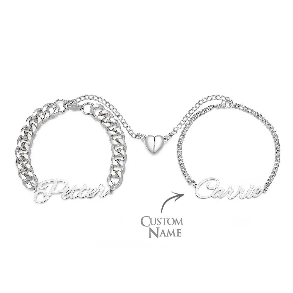 Custom Name Couple Bracelet Magnetic Heart Gift for Lover