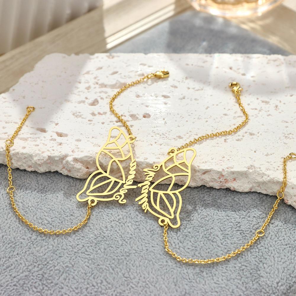 Custom Name Two Butterfly Bracelets Romantic Couple Gift