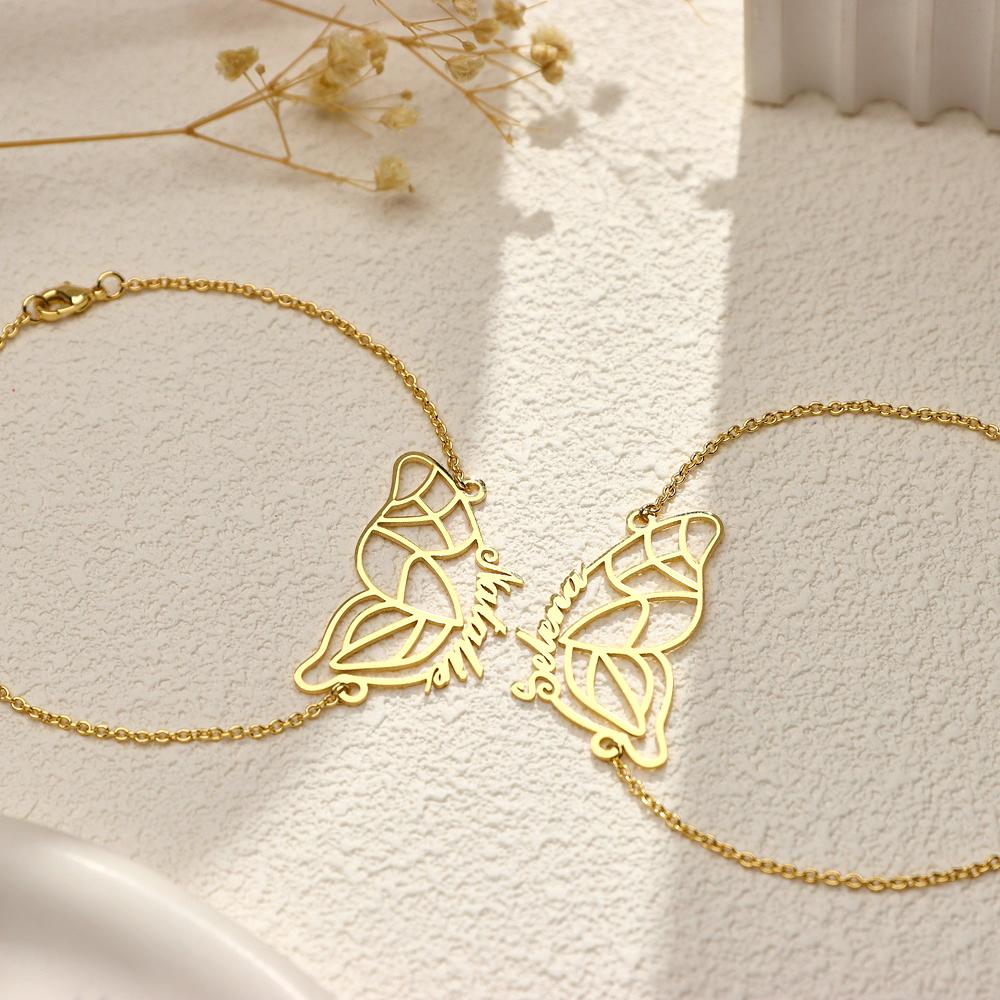 Custom Name Two Butterfly Bracelets Romantic Couple Gift