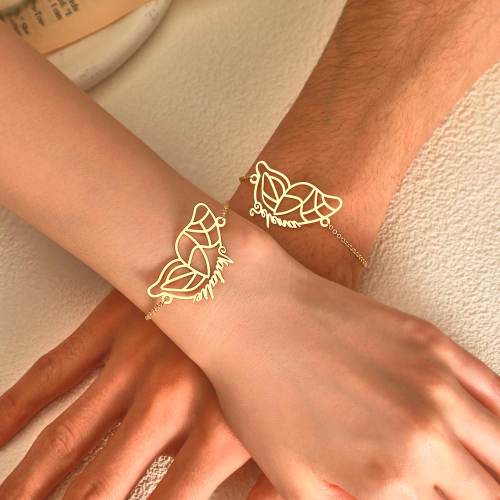 Custom Name Two Butterfly Bracelets Romantic Couple Gift