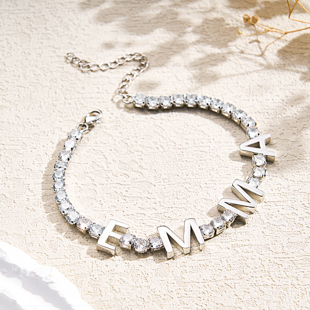 Custom Name Letter Tennis Chain Bracelet Hiphop Jewelry For Gift