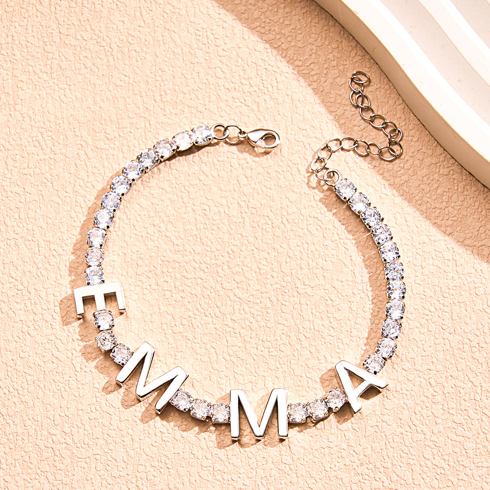 Custom Name Letter Tennis Chain Bracelet Hiphop Jewelry For Gift