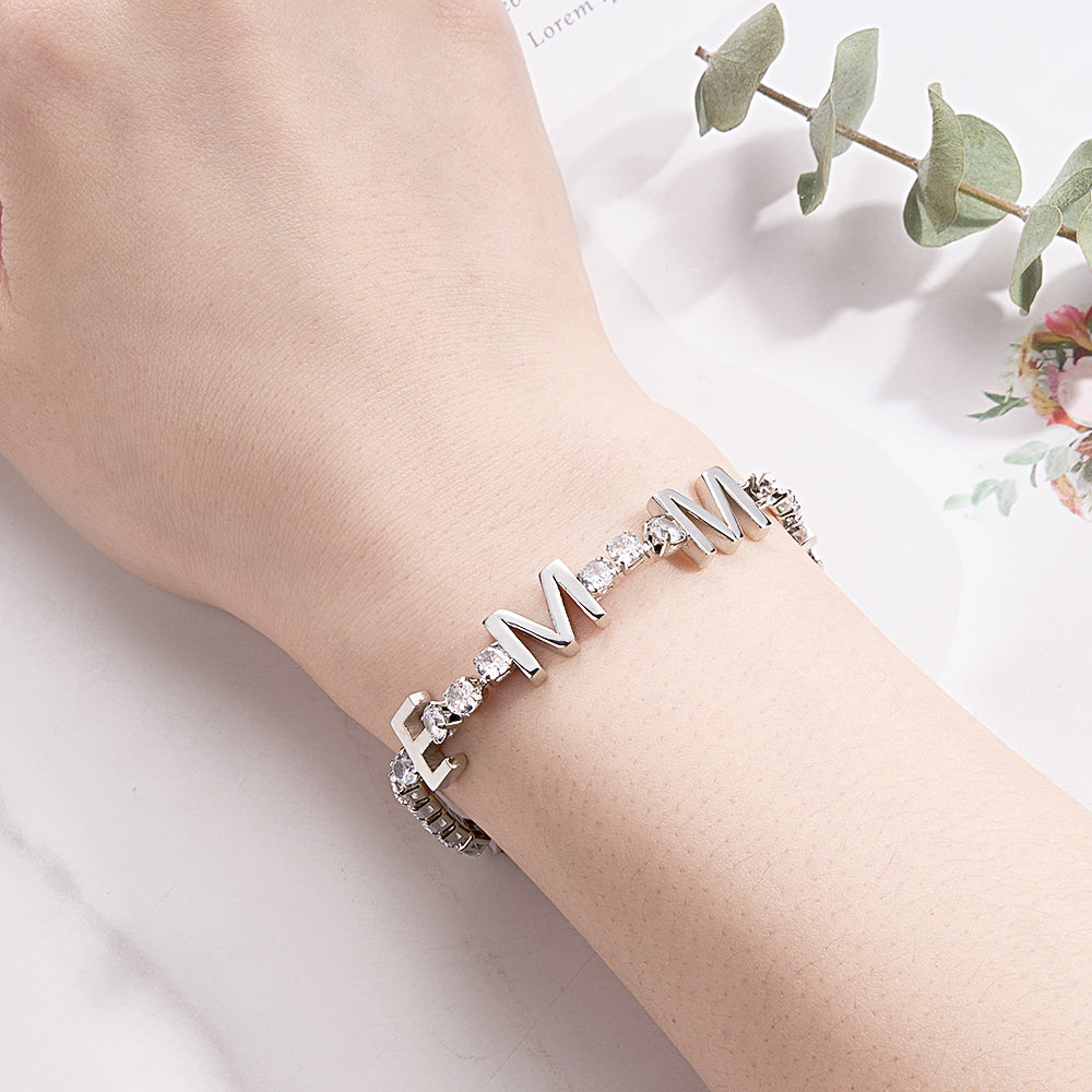 Custom Name Letter Tennis Chain Bracelet Hiphop Jewelry For Gift