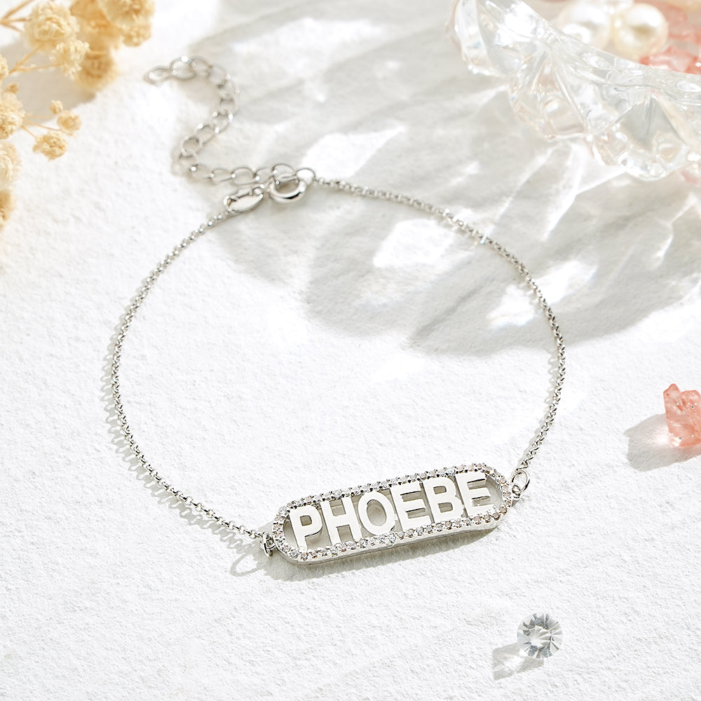 Custom Zircon Bar Name Bracelet Personalized Bracelet Gift for Her