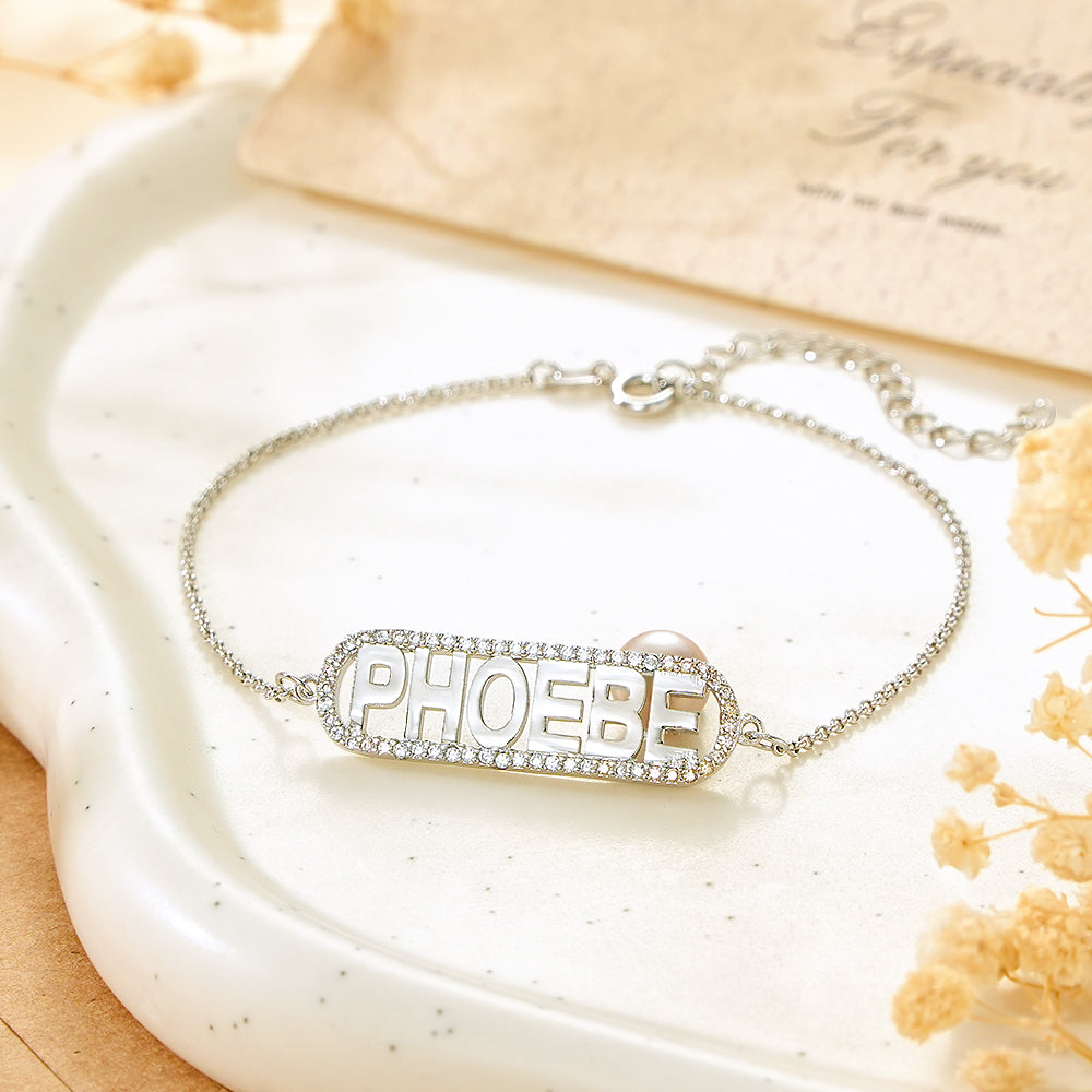 Custom Zircon Bar Name Bracelet Personalized Bracelet Gift for Her