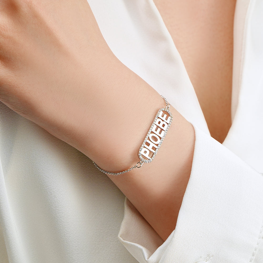 Custom Zircon Bar Name Bracelet Personalized Bracelet Gift for Her