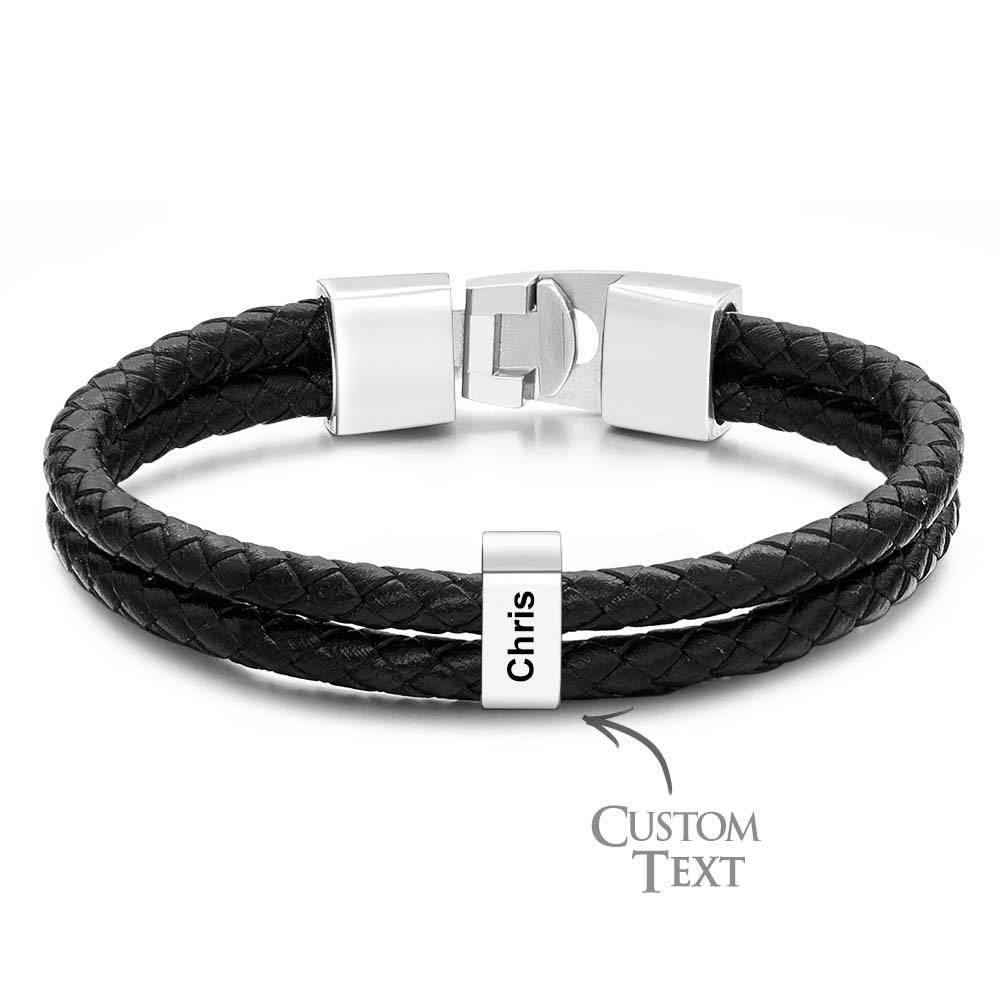 Custom Name Bracelet Braided Leather Personalized Gifts for Dad