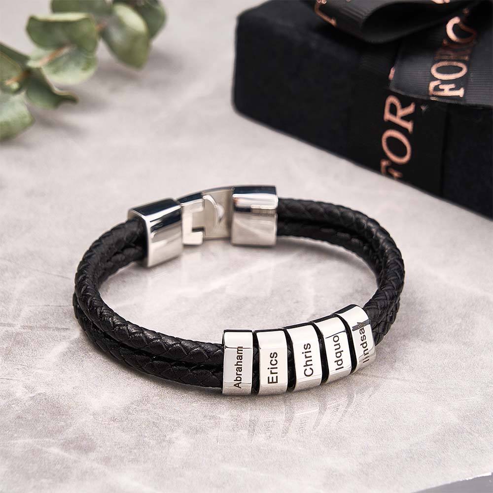 Custom Name Bracelet Braided Leather Personalized Gifts for Dad