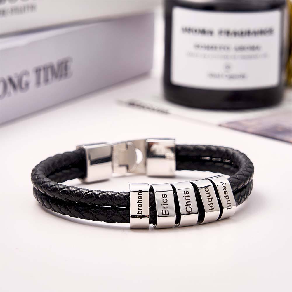 Custom Name Bracelet Braided Leather Personalized Gifts for Dad