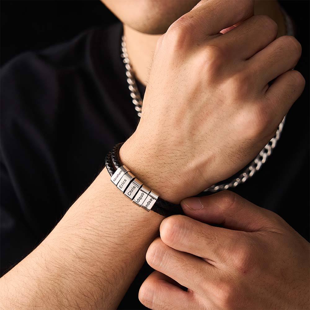 Custom Name Bracelet Braided Leather Personalized Gifts for Dad