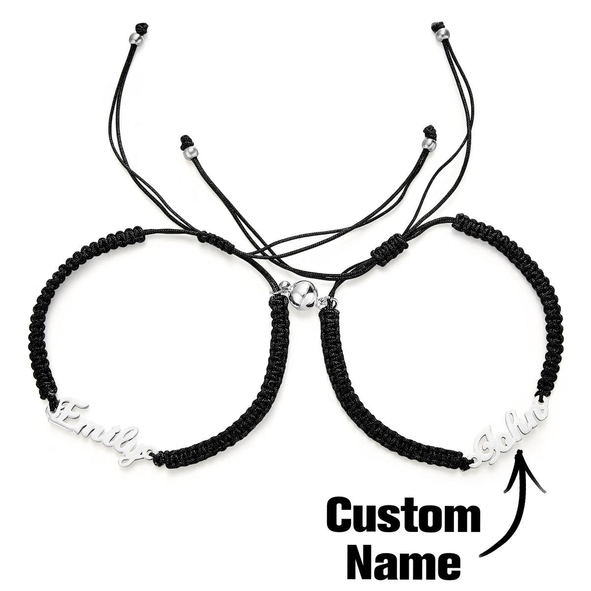 Custom Braided Name Bracelet with Heart Personalized Couple Heart Bracelet Unisex Adjustable Bracelet Couple Gifts