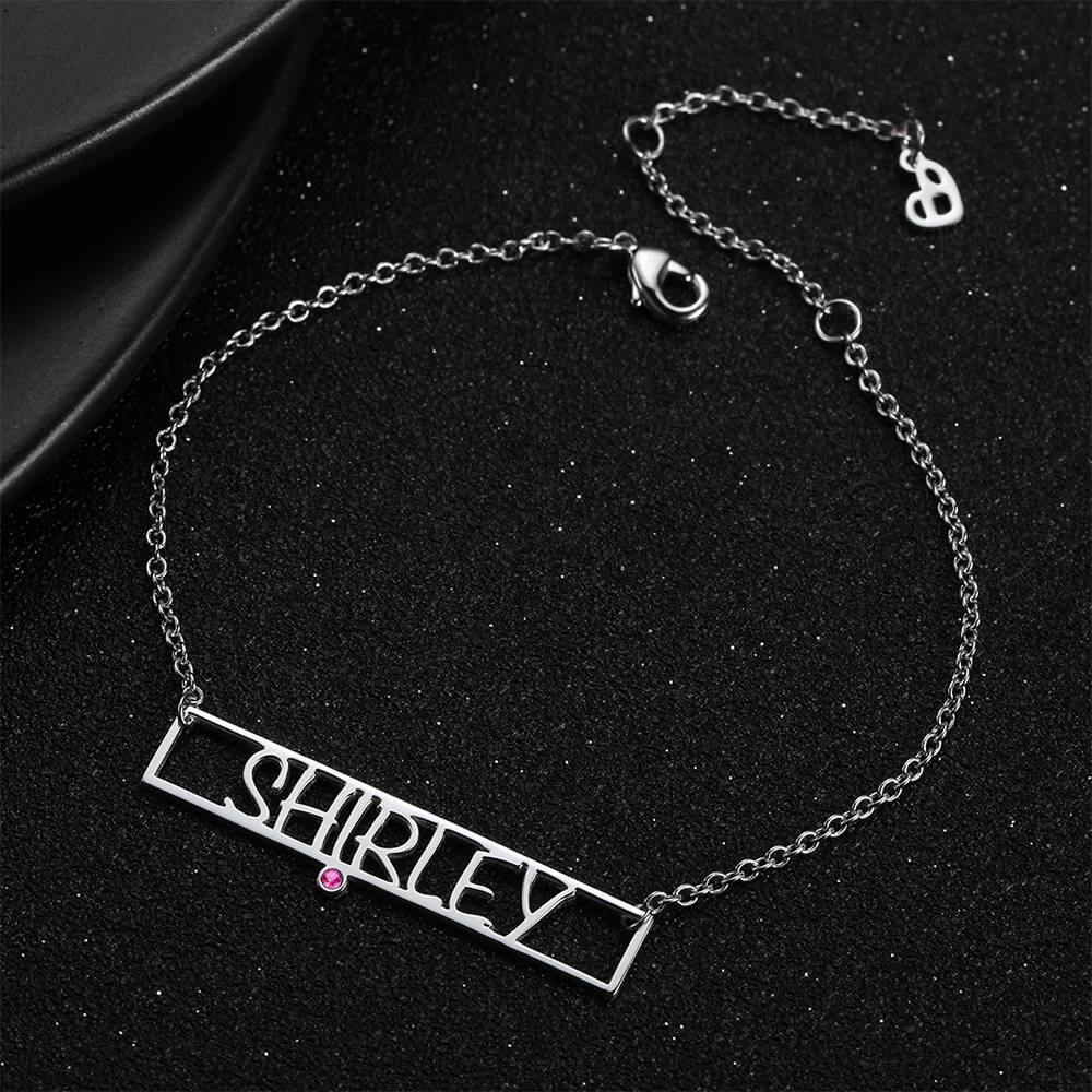 Hollow Carved Bar Name Bracelet with Custom Birthstone Platinum Plated - Silver