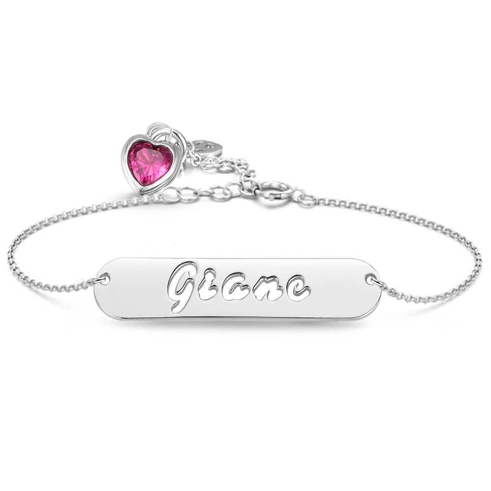 Hollow Carved Bar Name Bracelet with Custom Birthstone, Unique Gift Rose Gold Plated