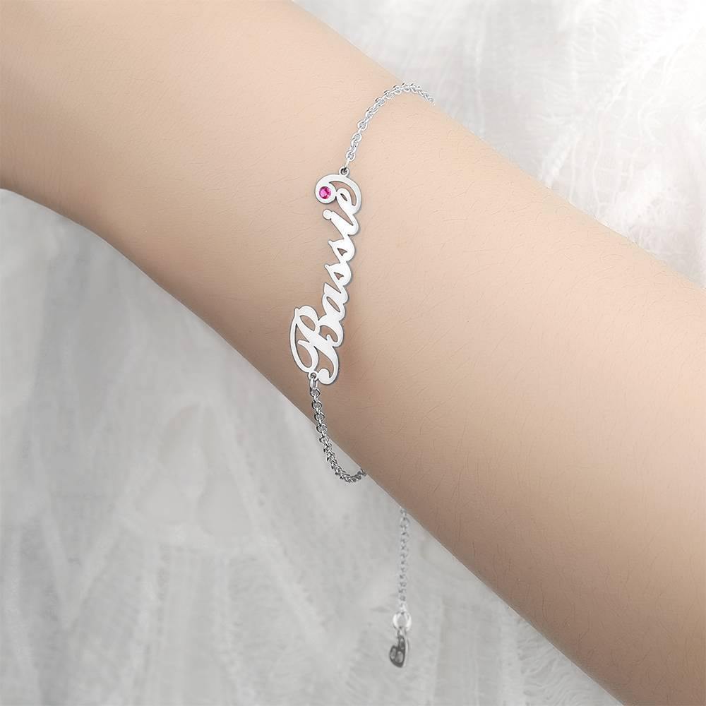 Personalized Name Bracelet with Custom Birthstone, Birthday Gift Platinum Plated - Silver