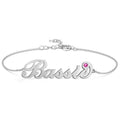Personalized Name Bracelet with Custom Birthstone, Birthday Gift Platinum Plated - Silver