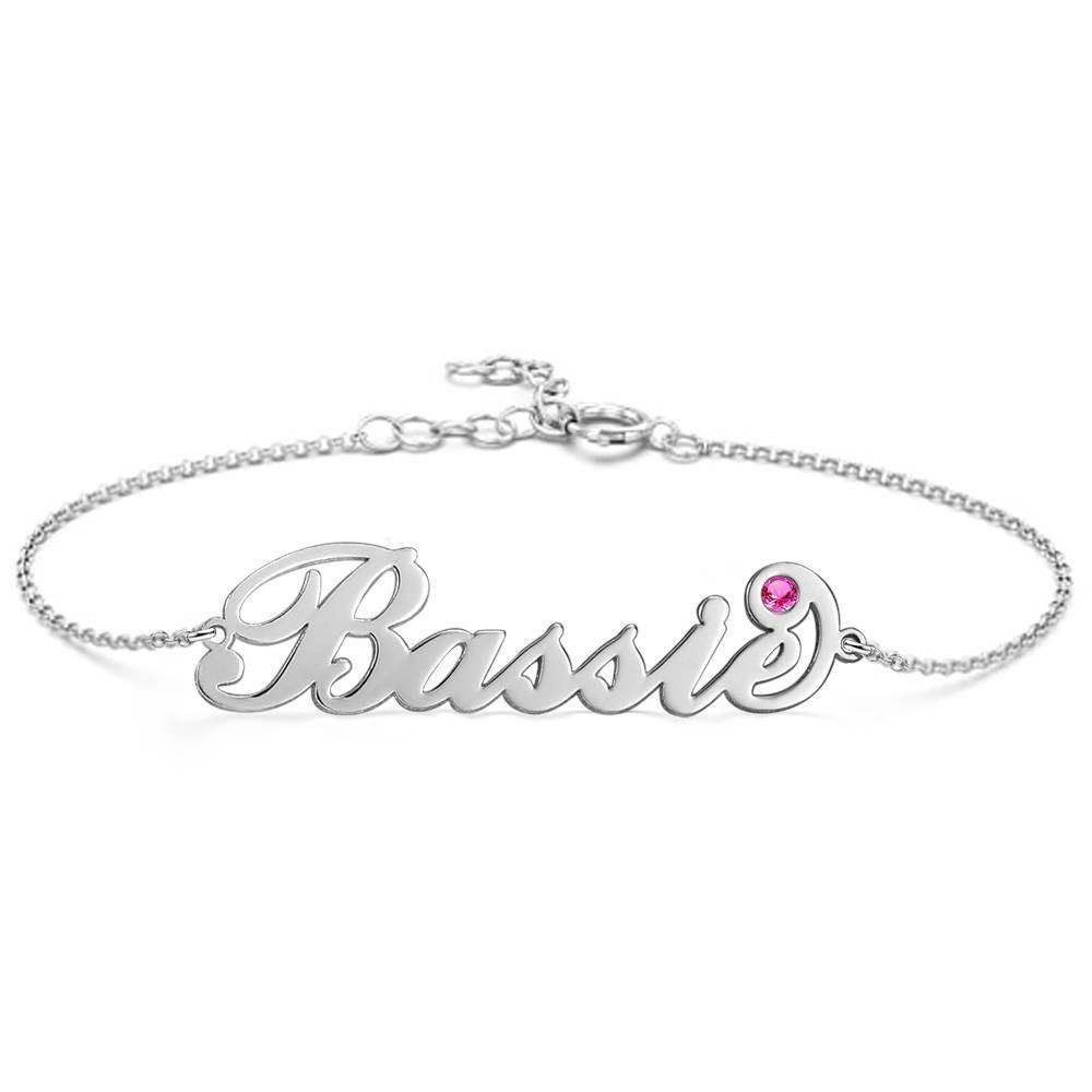 Personalized Name Bracelet with Custom Birthstone, Birthday Gift Platinum Plated - Silver