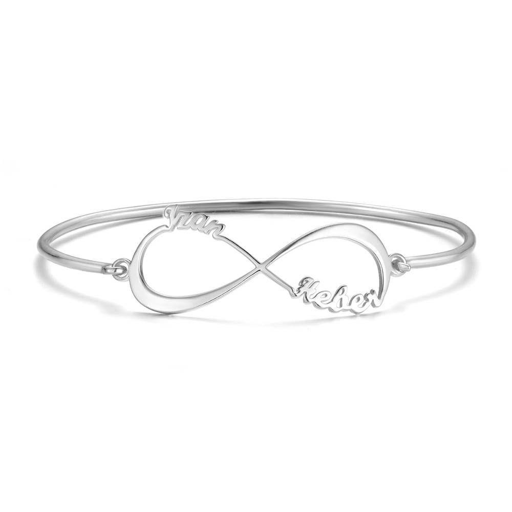 Name Bangle, Name Infinity Bracelet Two Names 14K Gold Plated