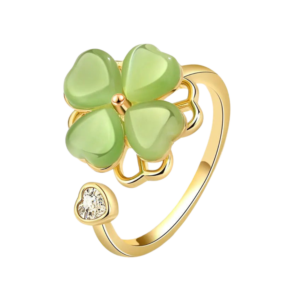 Cat's Eye Four Leaf Clover  Love Anxiety Worry Fidget Spinner Ring