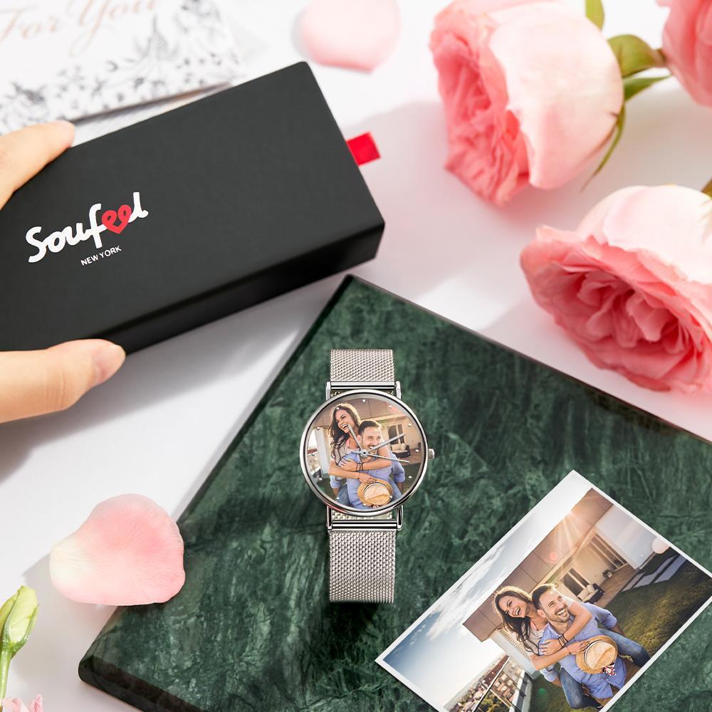 Women's Personalized Engraved Photo Watch Alloy Bracelet Valentine's Day Gift for Her Custom Photo Watch 36mm
