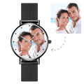 Engraved Men's Black Alloy Bracelet Photo Watch 40mm