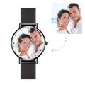 Engraved Women's Black Alloy Bracelet Photo Watch 36mm