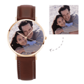 Women's Engraved Rose Goldtone Photo Watch Red Leather Strap 40mm