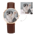 Women's Engraved Rose Goldtone Photo Watch Brown Leather Strap 36mm