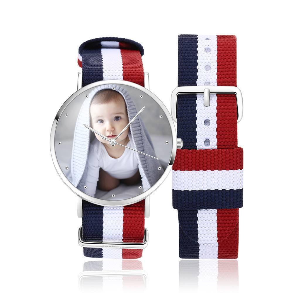 Unisex Engraved Photo Watch Color Nylon Strap 40mm