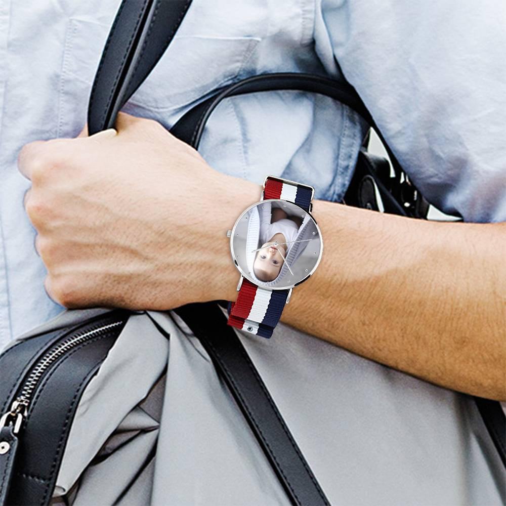Unisex Engraved Photo Watch Color Nylon Strap 40mm