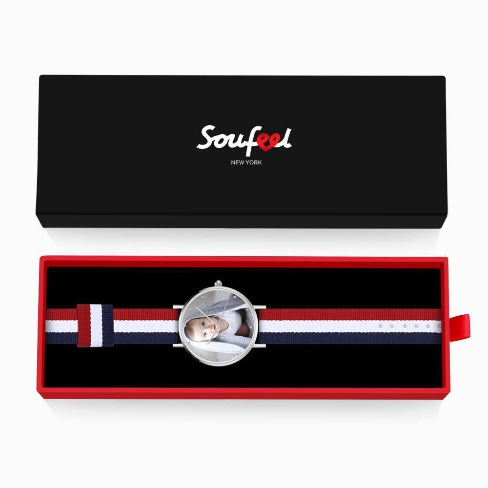 Unisex Engraved Photo Watch Color Nylon Strap 40mm