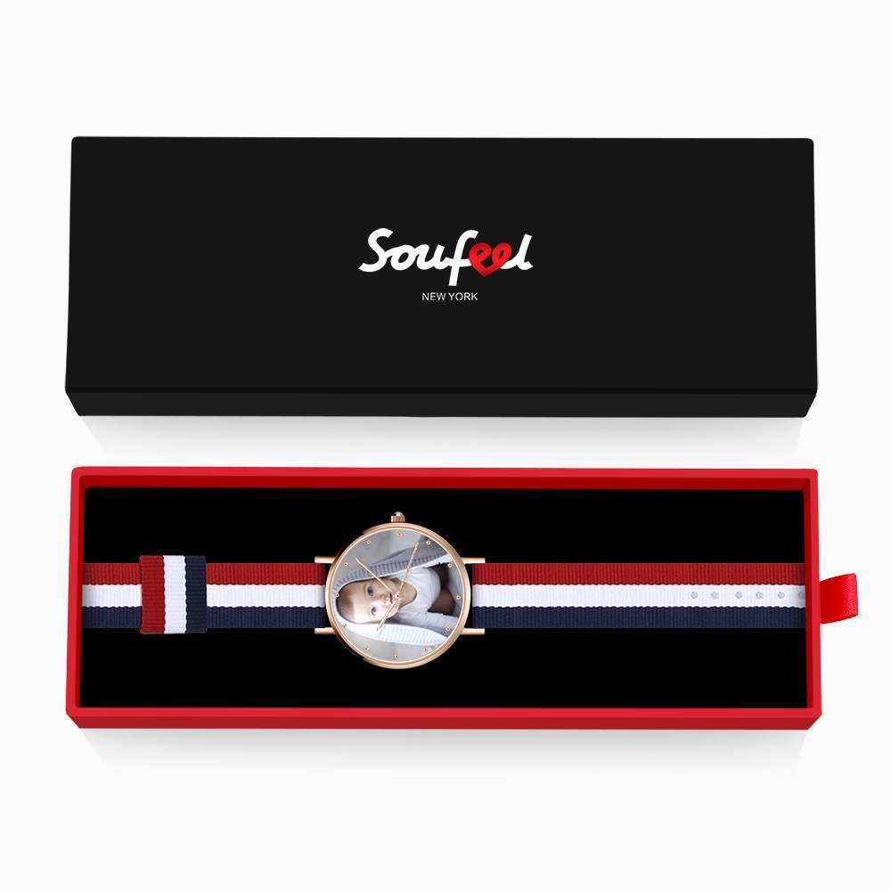 Unisex Engraved Rose Goldtone Photo Watch Color Nylon Strap 40mm