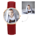 Unisex Engraved Rose Goldtone Photo Watch Brown Leather Strap 40mm